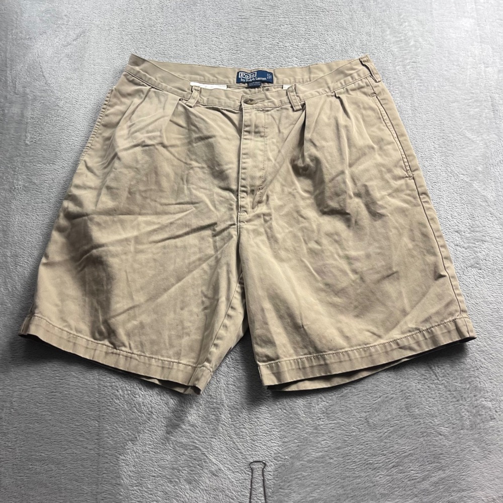 Polo Ralph Lauren Tyler Shorts Mens 36 Khaki Tan‎ Pleated Cotton Chino 6 Inseam